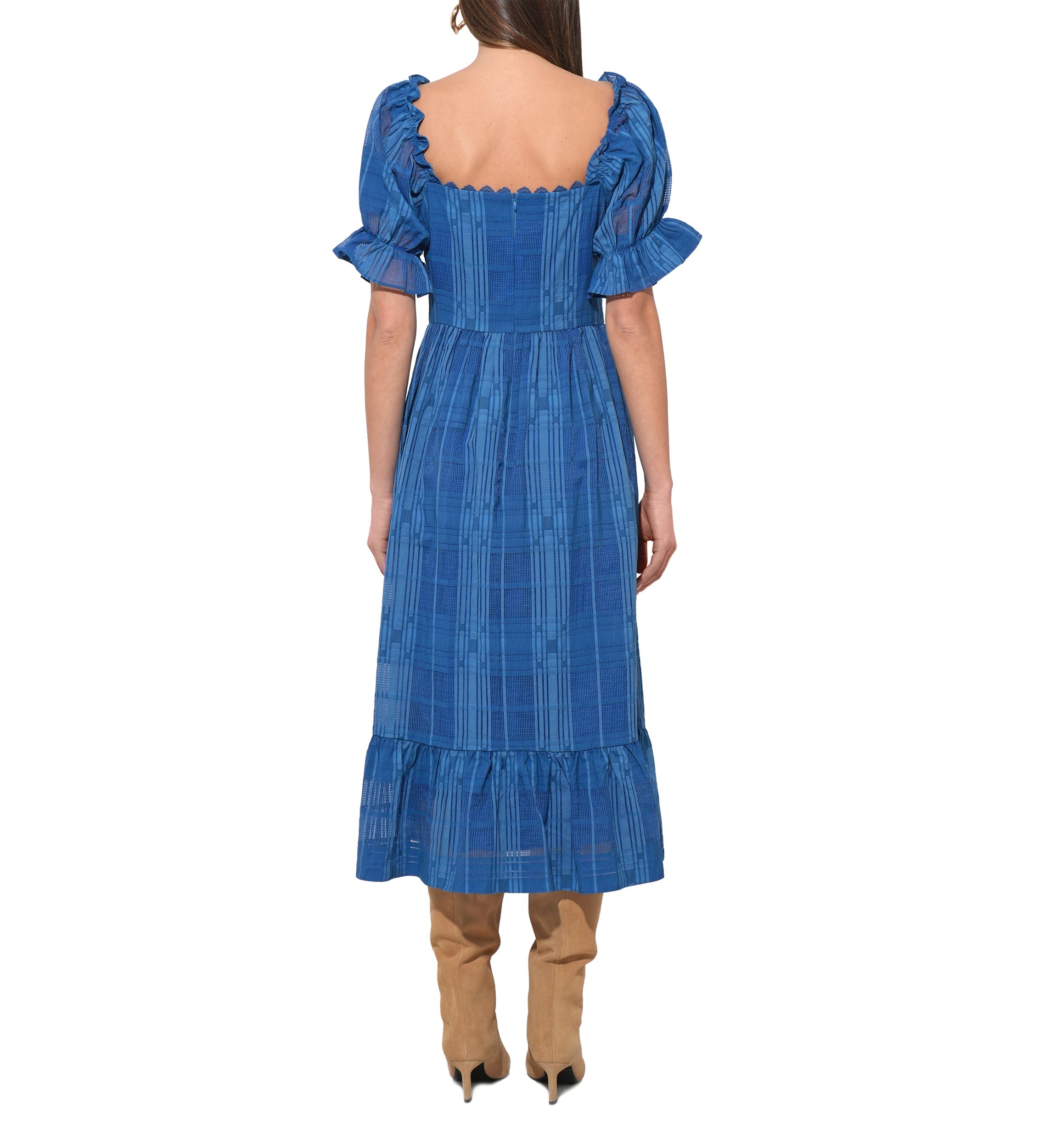 Womens Puff Sleeve Jacquard Maxi Dress