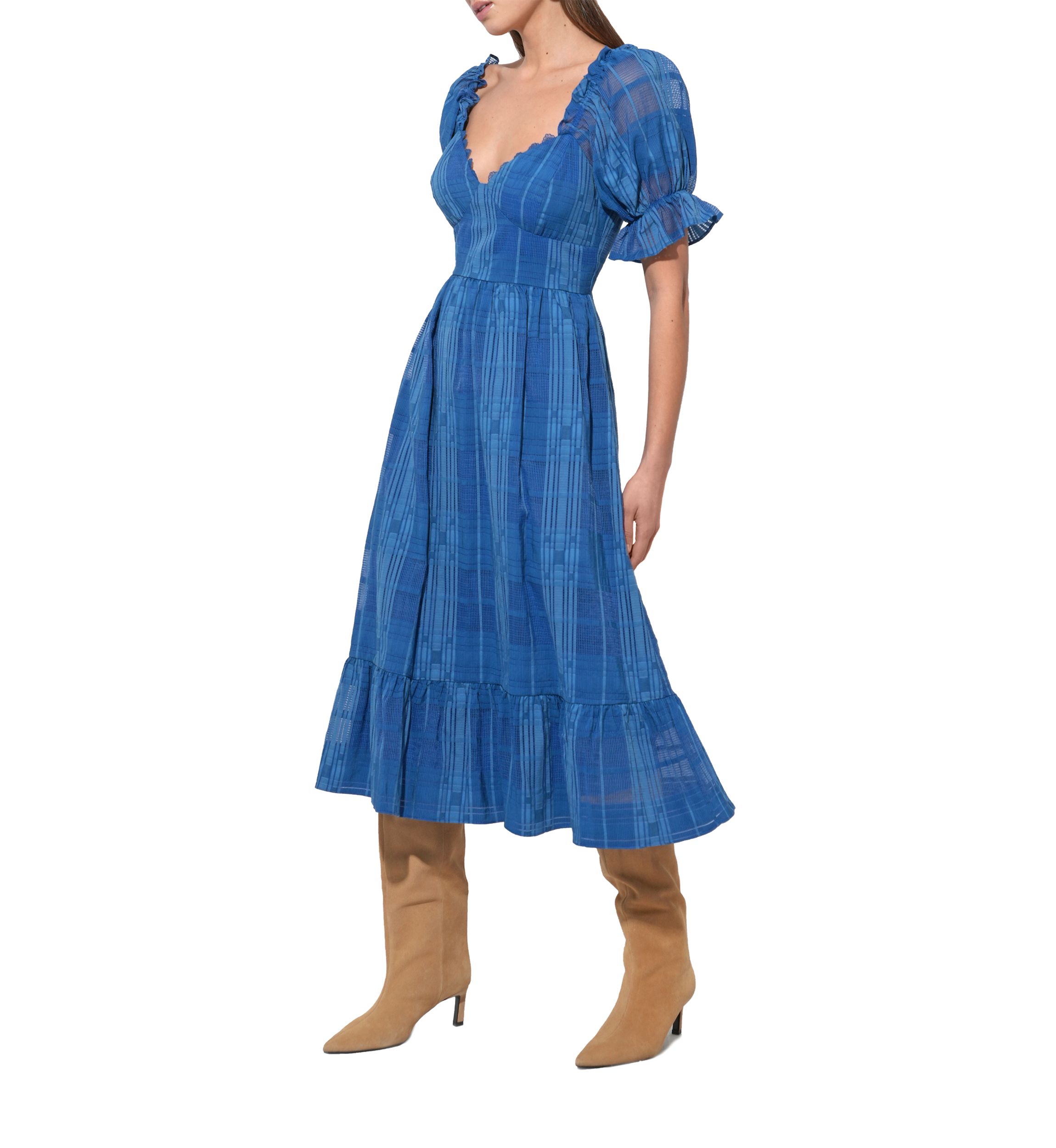 Womens Puff Sleeve Jacquard Maxi Dress