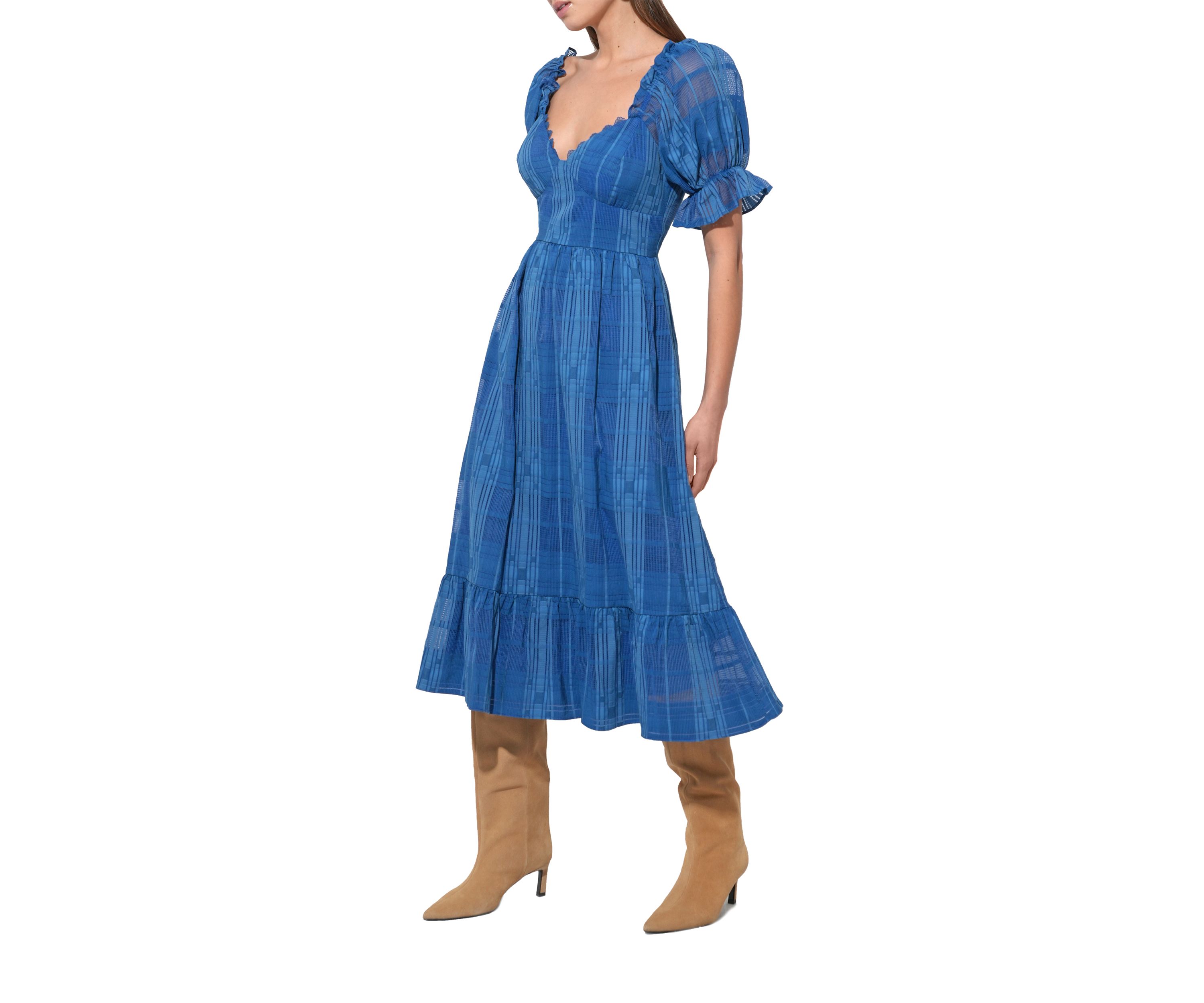 Womens Puff Sleeve Jacquard Maxi Dress
