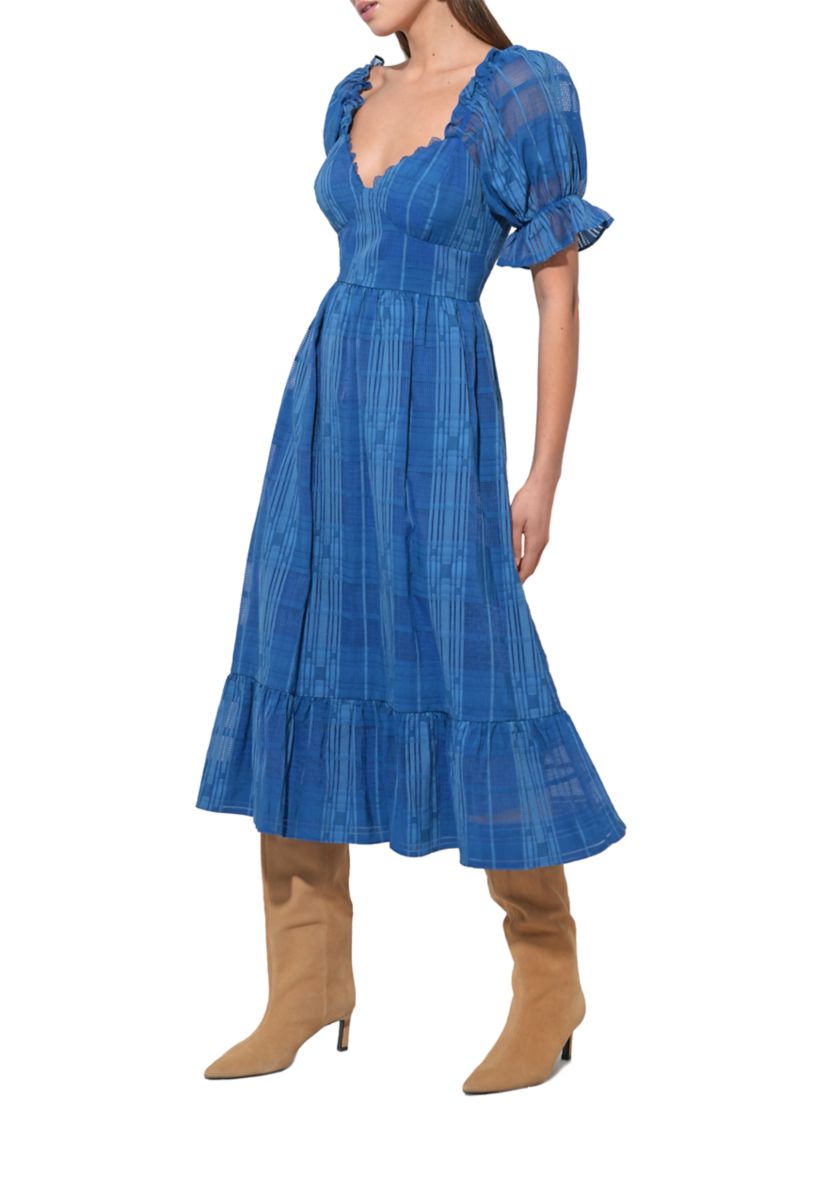 Womens Puff Sleeve Jacquard Maxi Dress