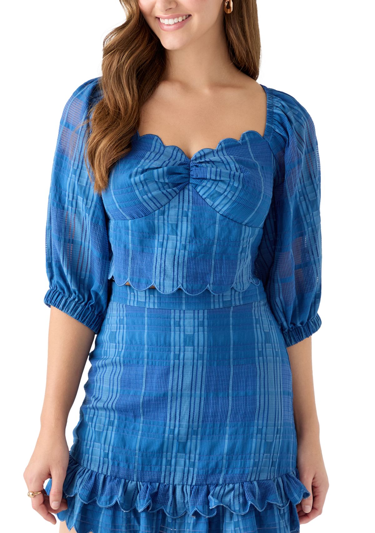 Womens Bella Scalloped Jacquard Striped Top