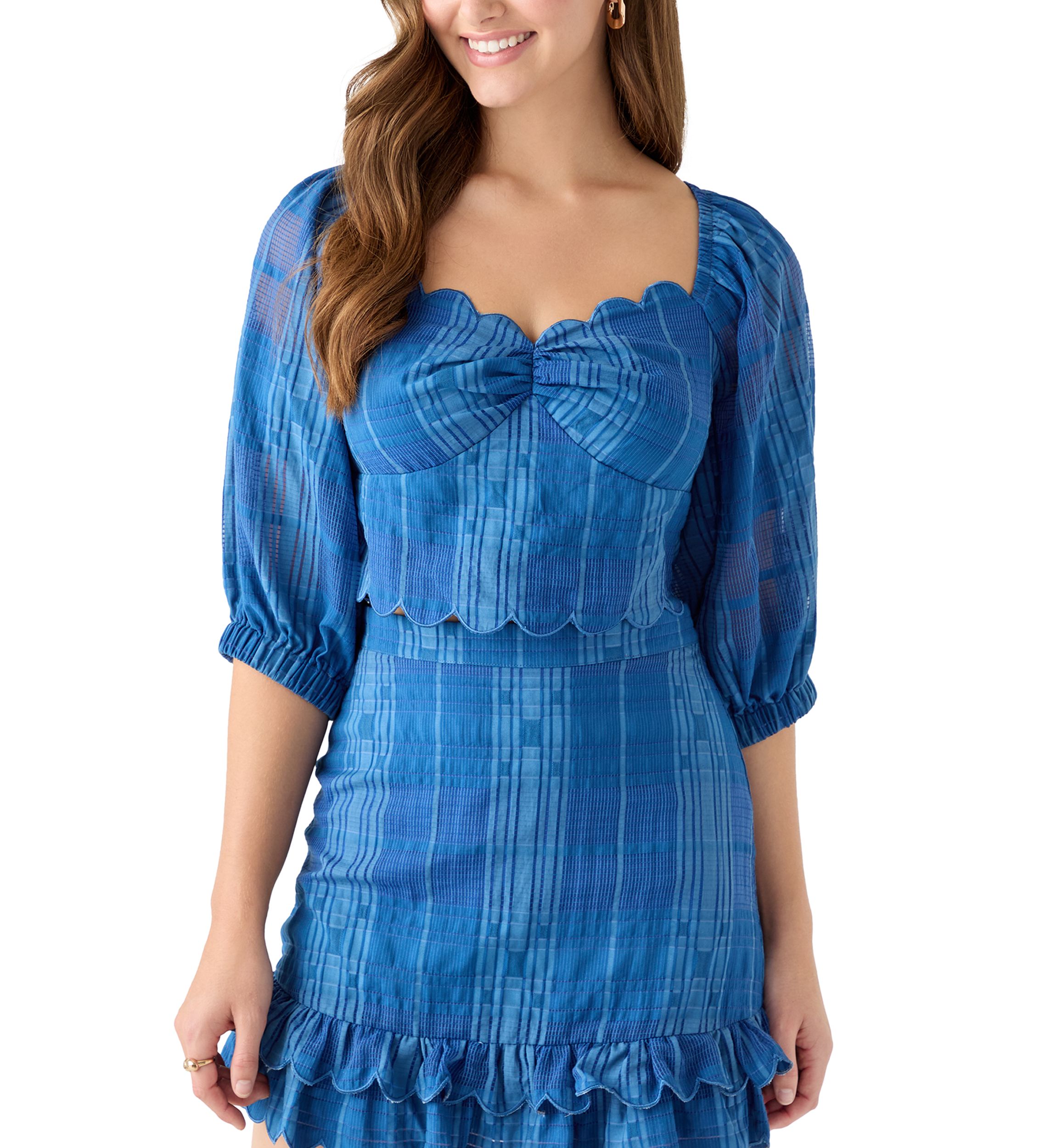 Womens Bella Scalloped Jacquard Striped Top