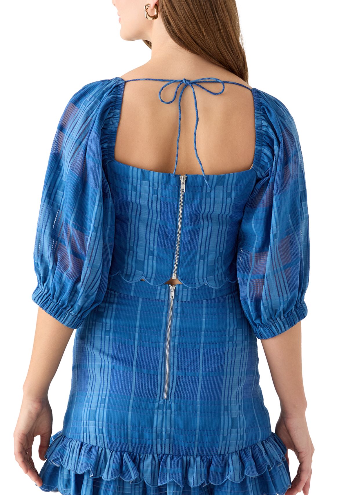 Womens Bella Scalloped Jacquard Striped Top