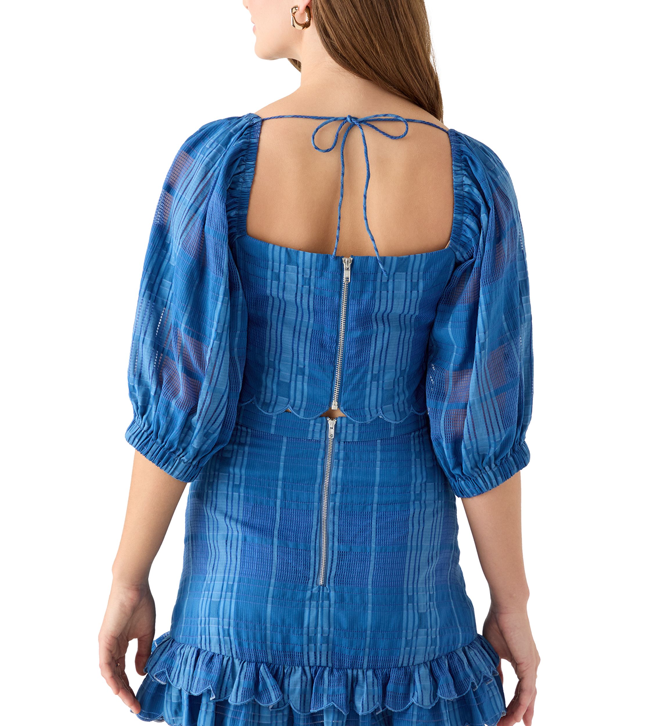 Womens Bella Scalloped Jacquard Striped Top