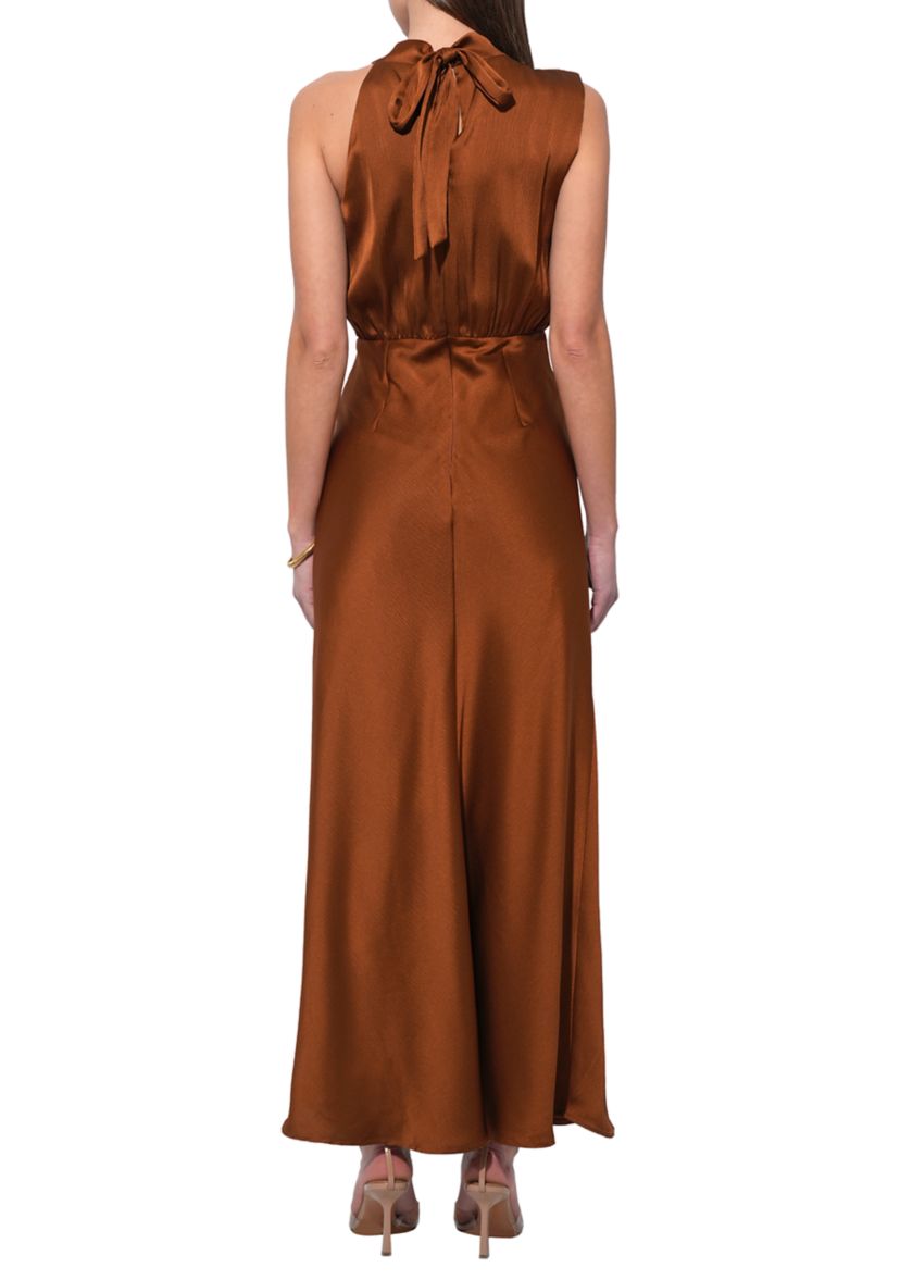 Womens Slereveless Cowl Neck Mixed Media Maxi Gown