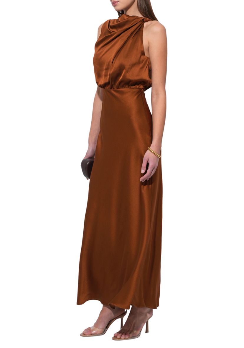 Womens Slereveless Cowl Neck Mixed Media Maxi Gown