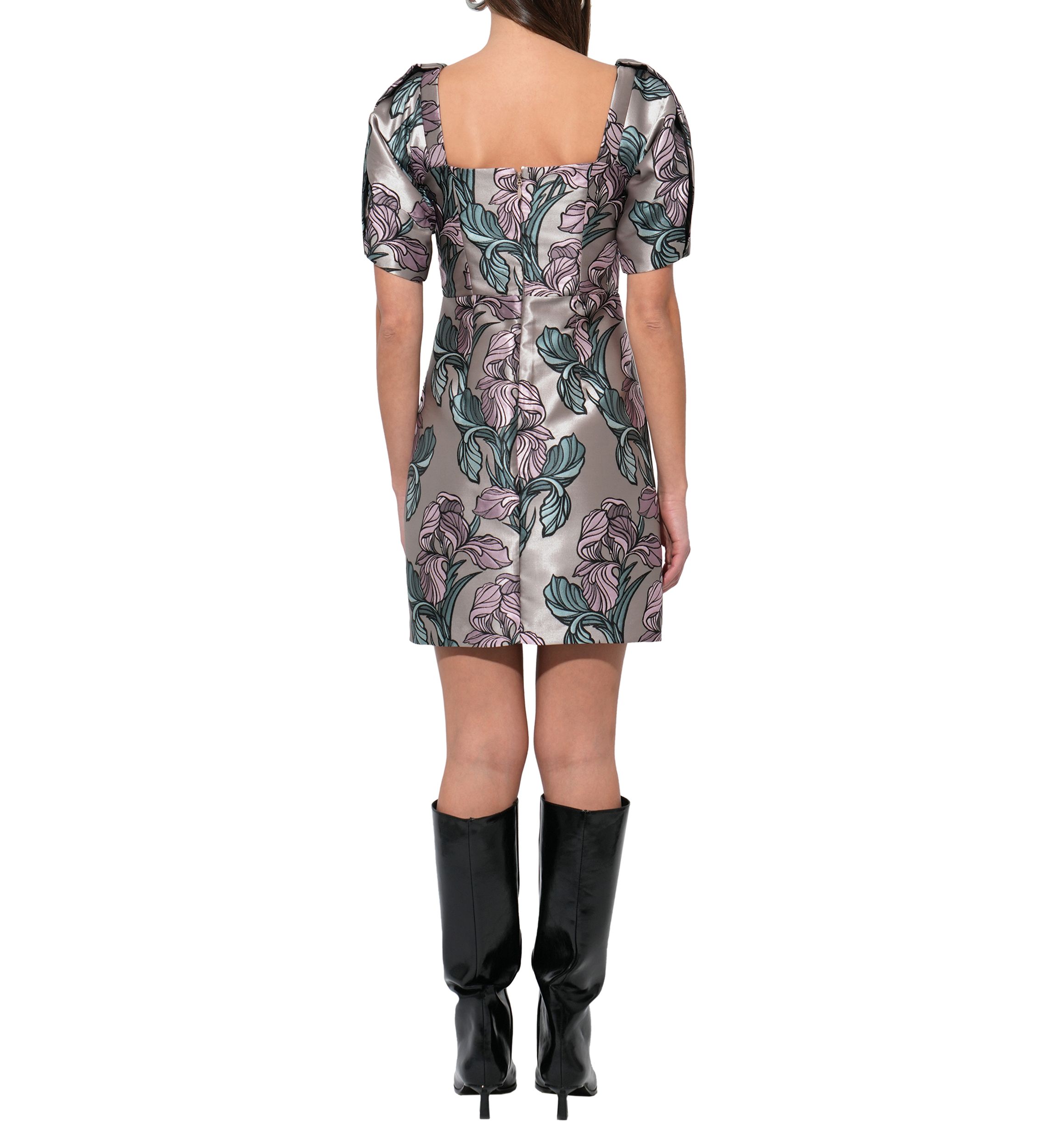 Womens Puff Sleeve Floral Print Silky Dress