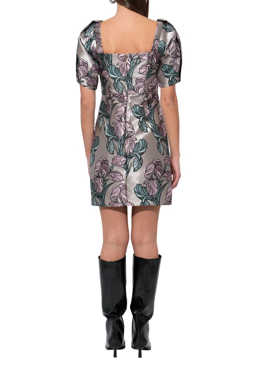 Womens Puff Sleeve Floral Print Silky Dress