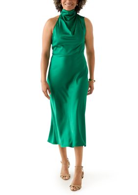 slim fit dress slacks Zapaka Women Sage Green Bridesmaid Dress with Slit Halter Satin Sheath Ruched Long Wedding Guest Dress, Sage Green / US16 main image 0