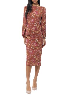 Adelyn Rae Women's Long Sleeve Floral Printed Midi Dress