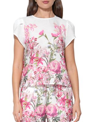 Adelyn Rae Women's Short Sleeve Printed Crepe Top