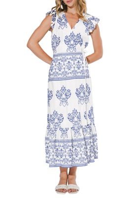 Adelyn Rae Women's Carmella Embroidered Wrap Midi Dress, XL