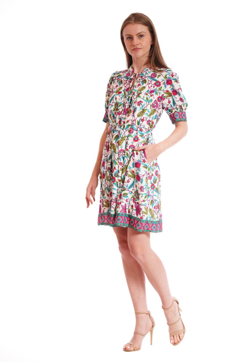TIE NECK PNTED DRESS