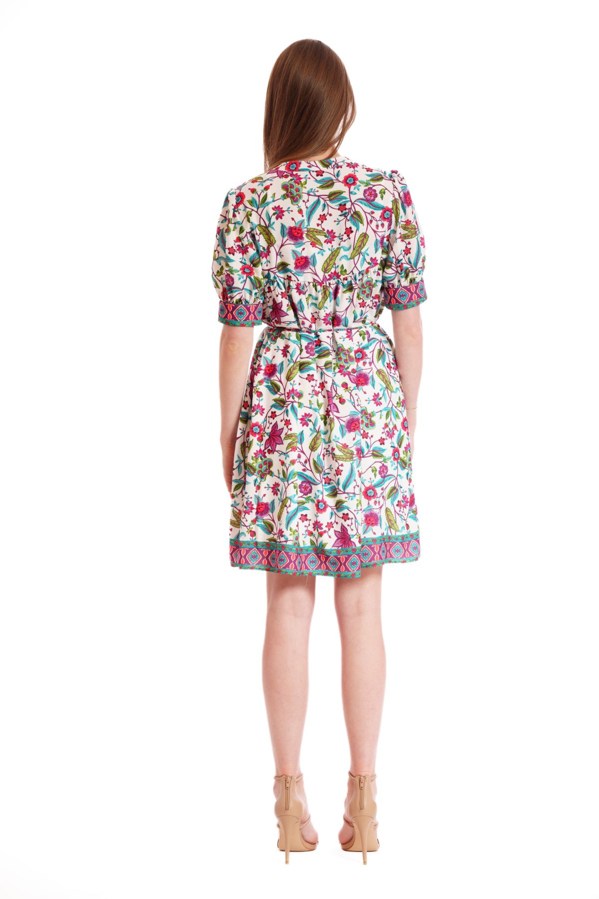 TIE NECK PNTED DRESS