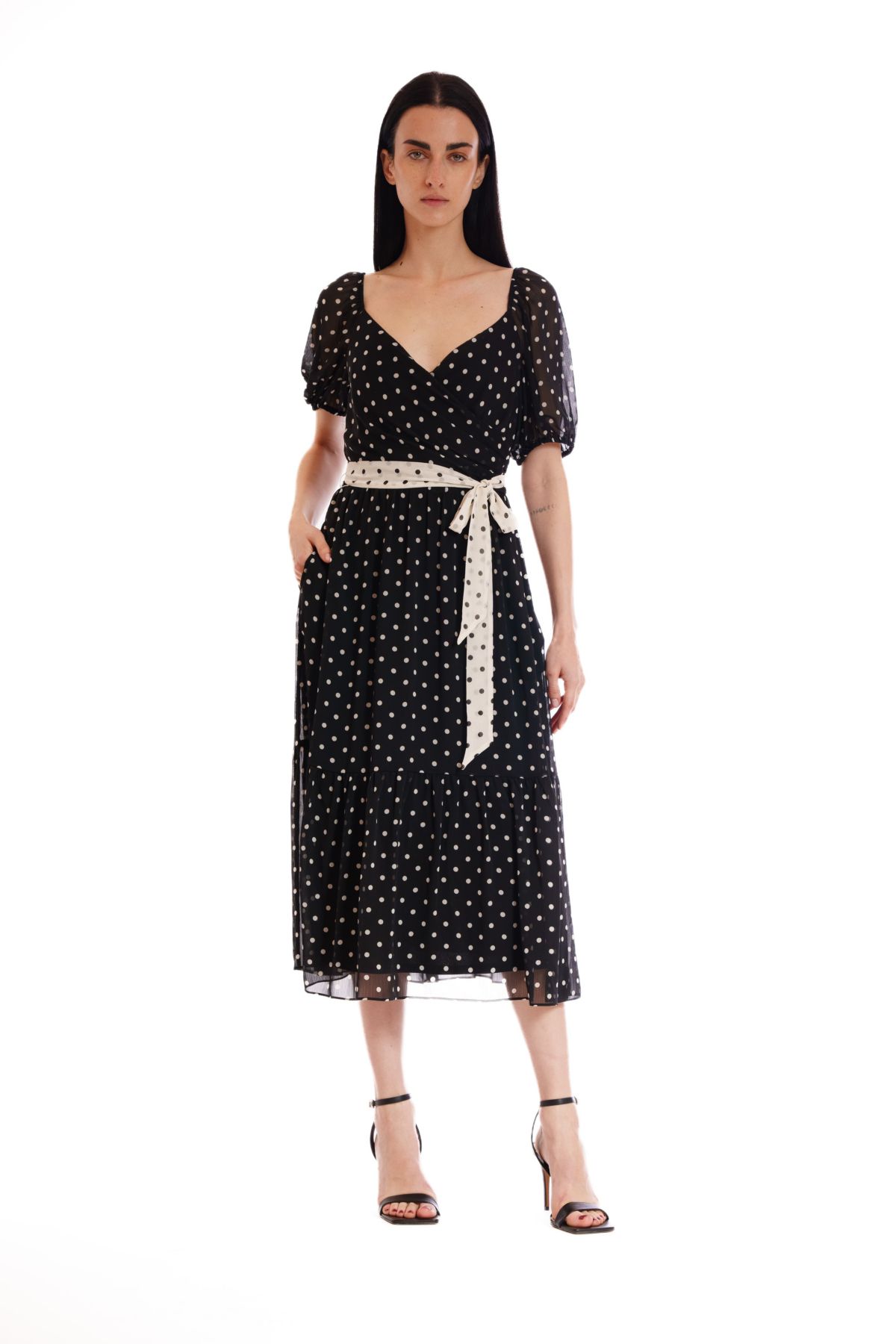 SS SURPLICE MIDI DRESS