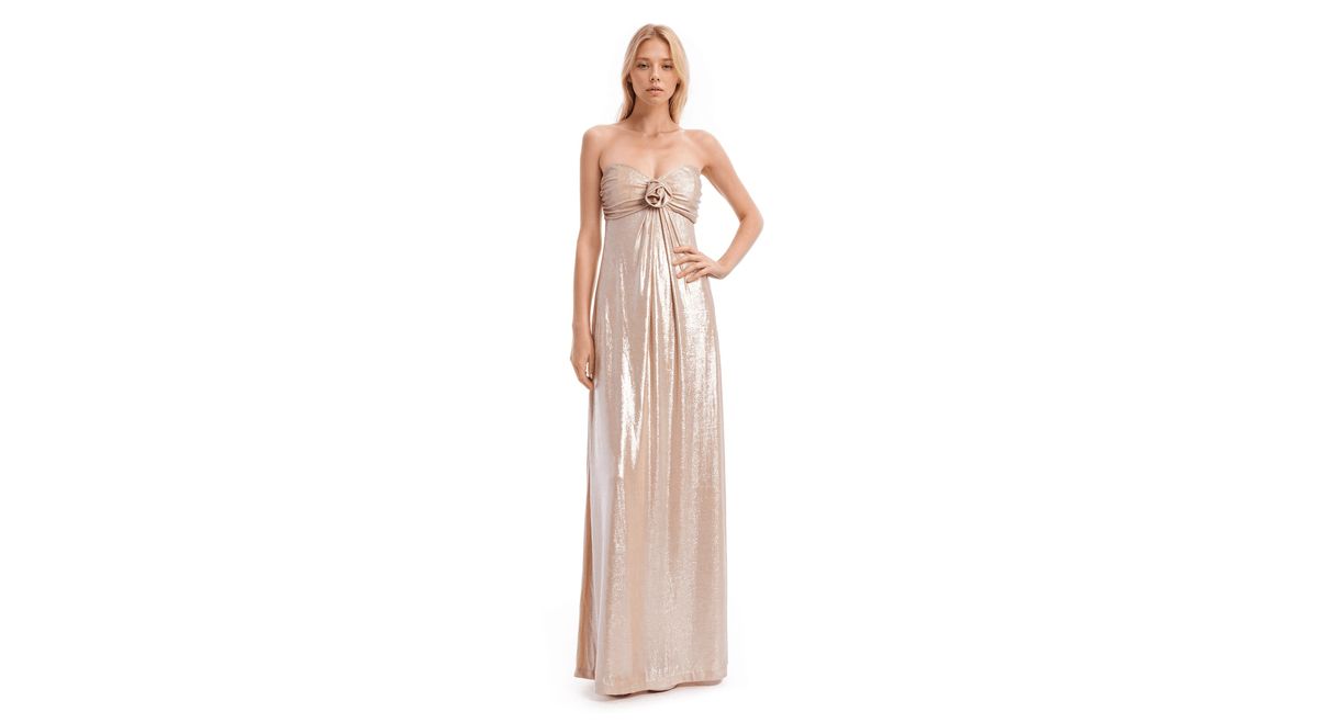Strapless Liquid Jersey Gown with Rosette Detail