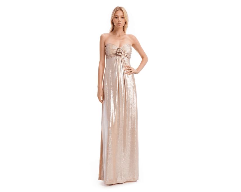 Strapless Liquid Jersey Gown with Rosette Detail