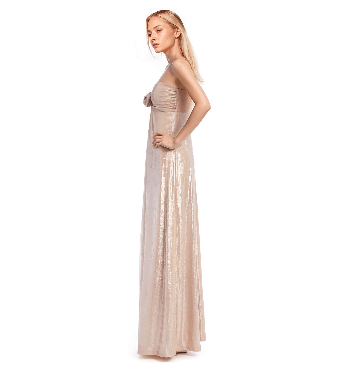 Strapless Liquid Jersey Gown with Rosette Detail