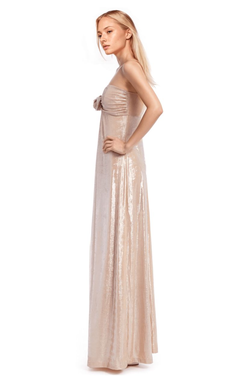 Strapless Liquid Jersey Gown with Rosette Detail