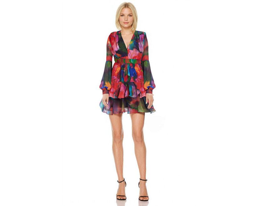Abigail Printed Ruffled Tiered Mini Dress