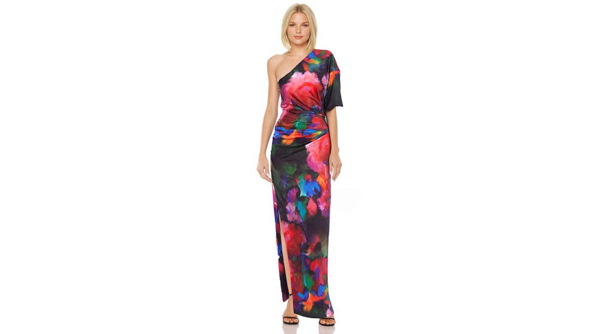 Avery Printed One Shoulder Gown with Side Slit