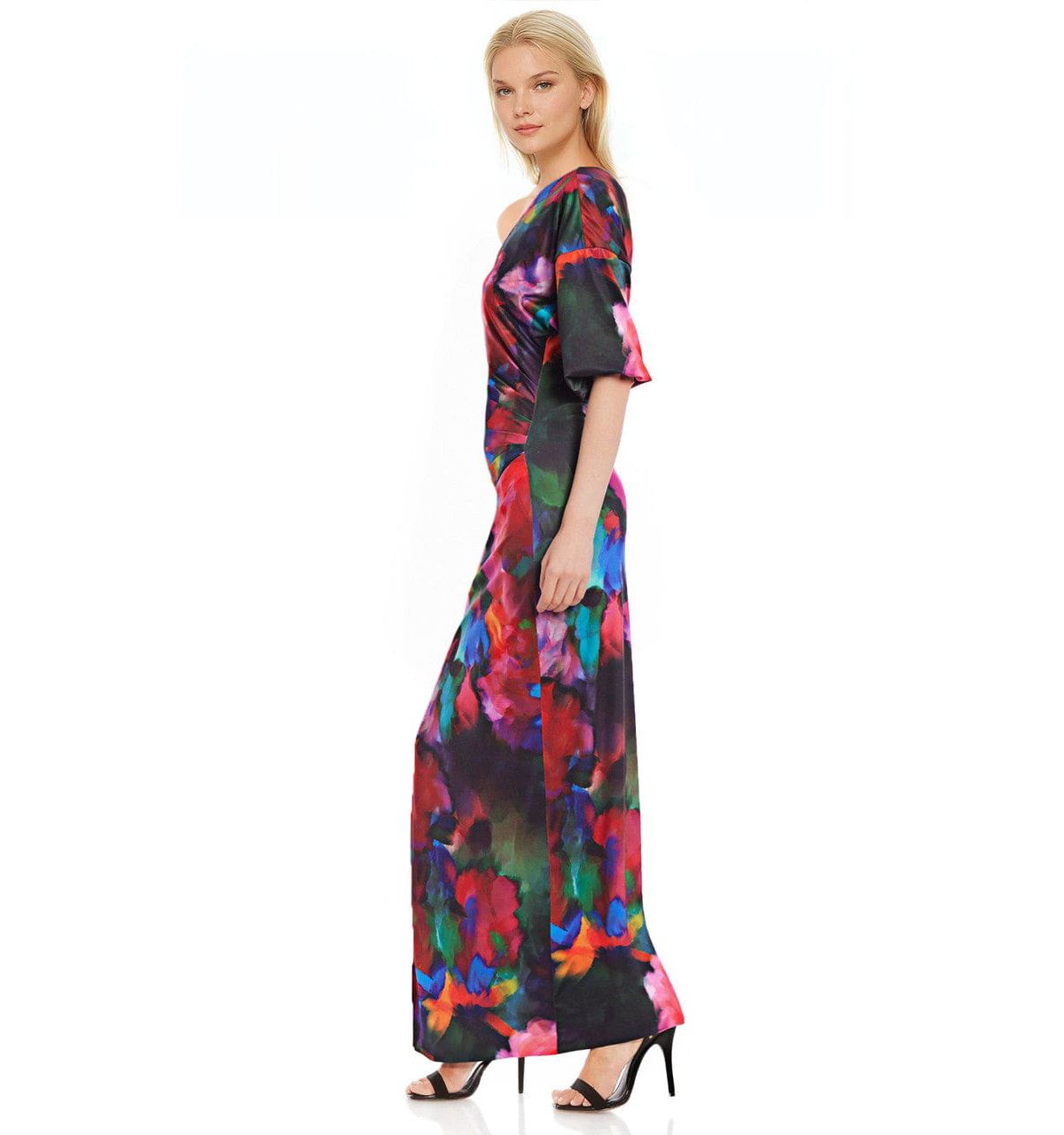 Avery Printed One Shoulder Gown with Side Slit