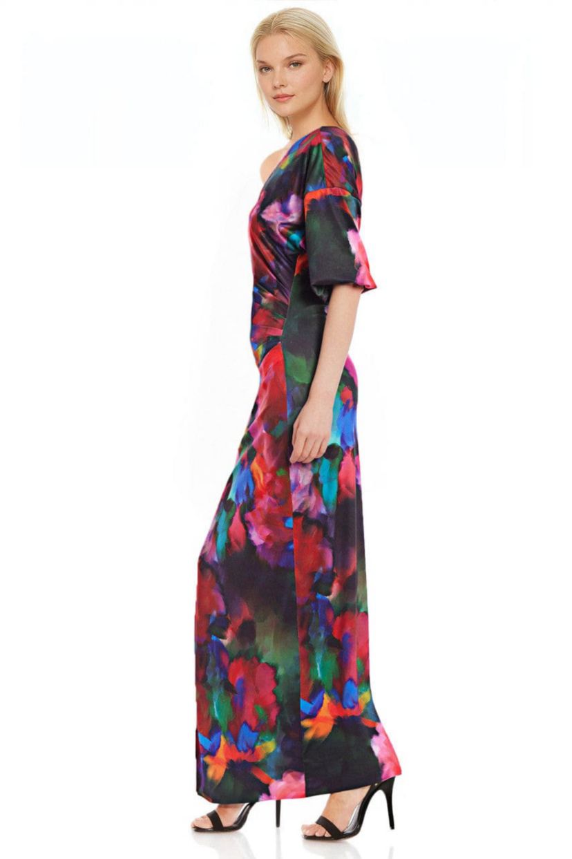 Avery Printed One Shoulder Gown with Side Slit