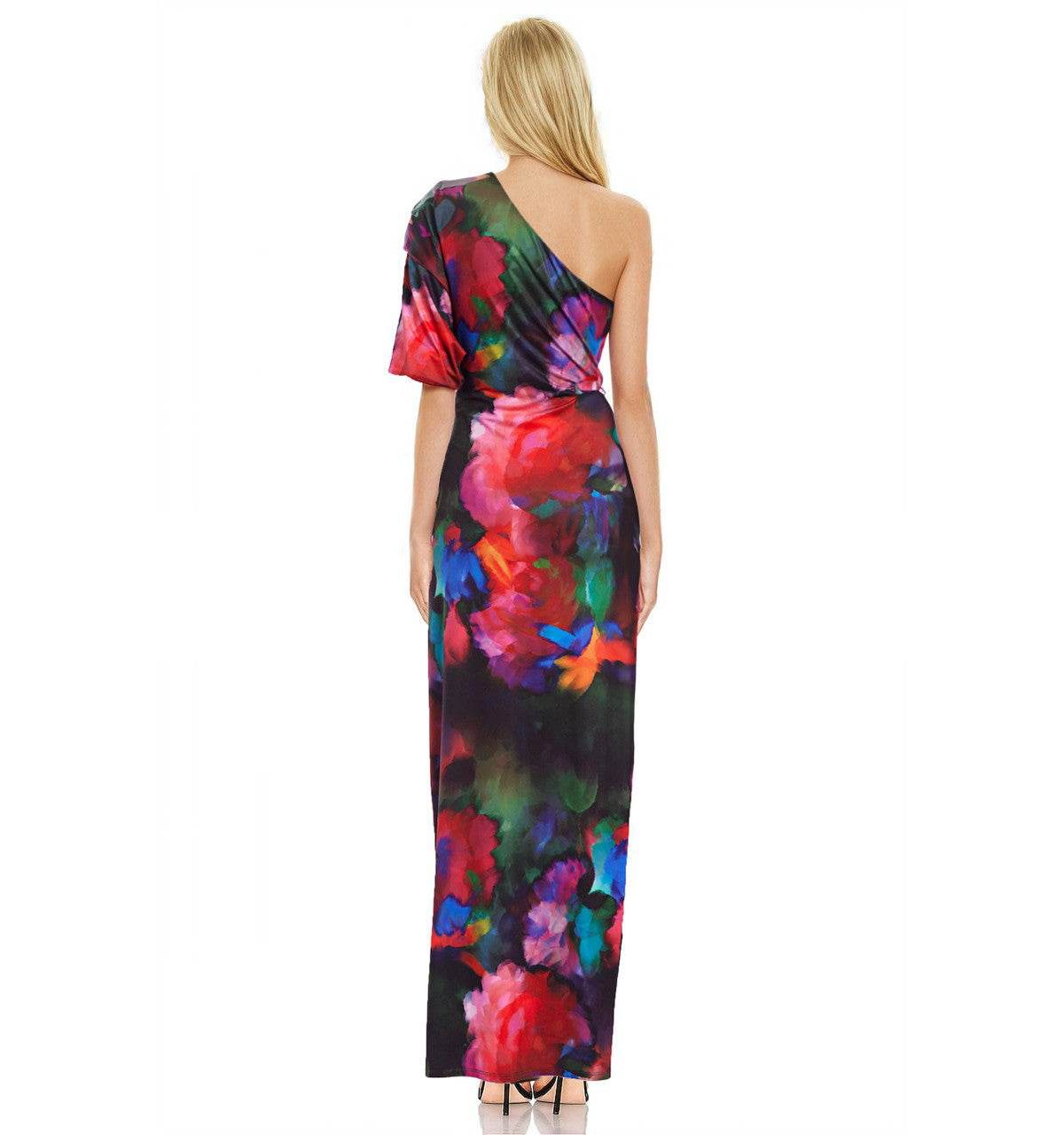 Avery Printed One Shoulder Gown with Side Slit