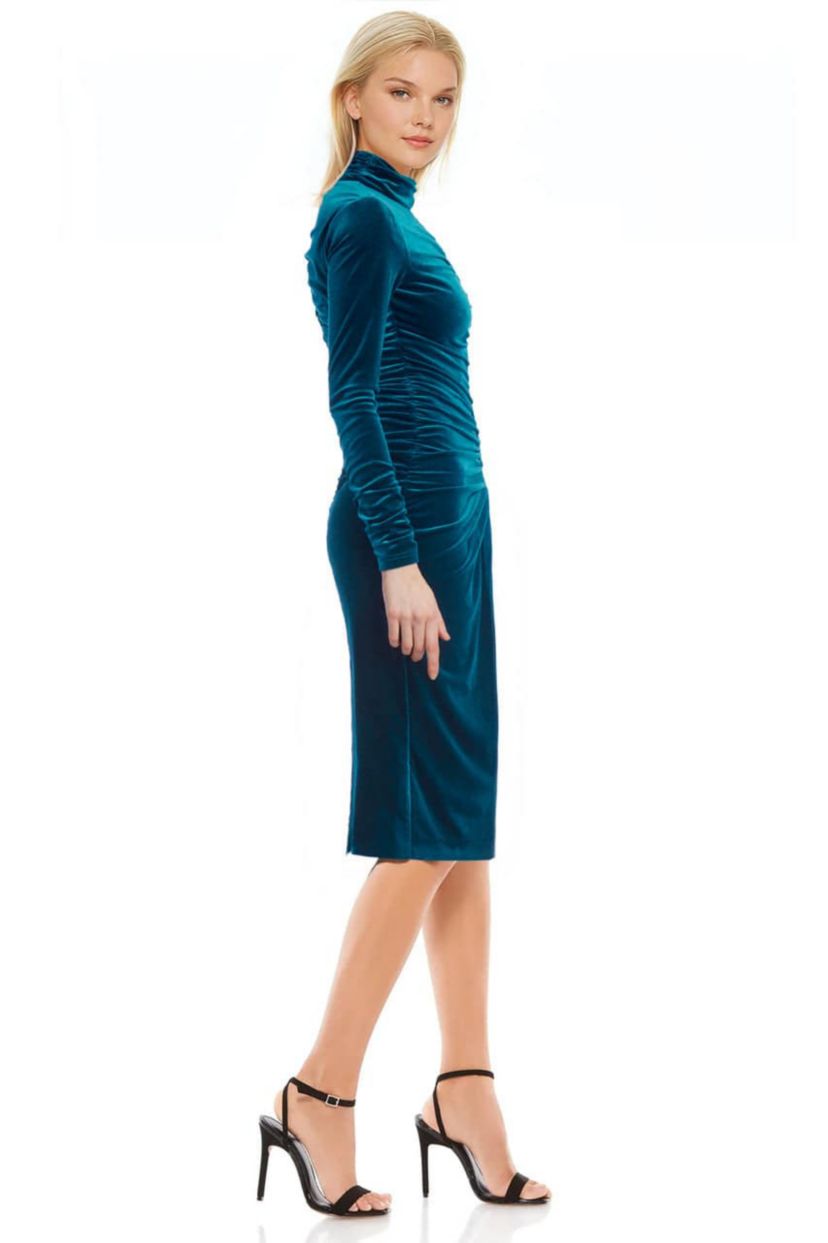 Blythe High Neck Long Sleeve Ruched Dress