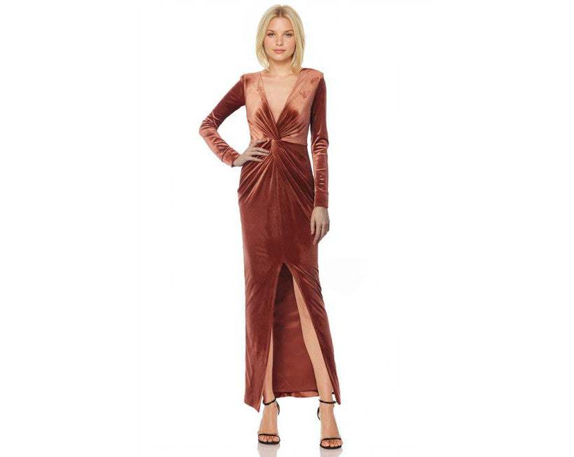 Bonny Long Sleeve Velvet Plunge Dress