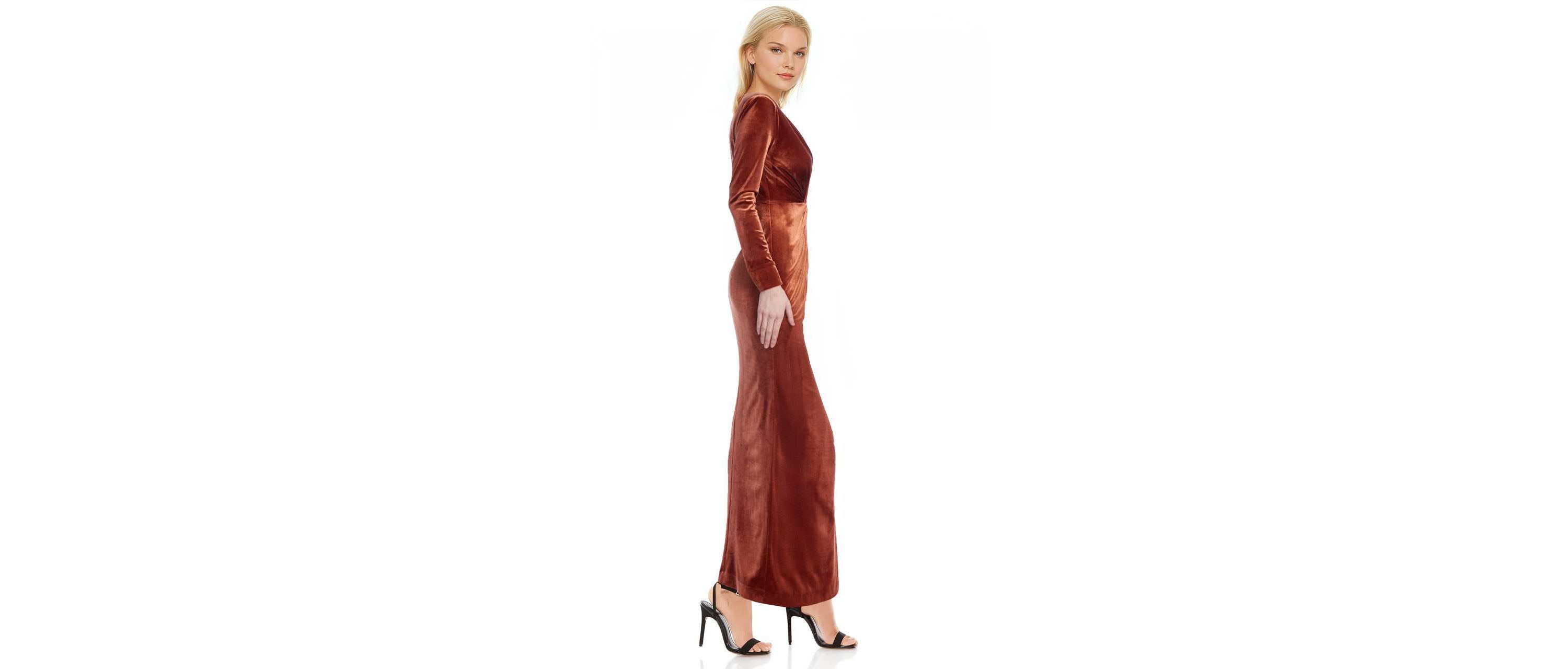 Bonny Long Sleeve Velvet Plunge Dress