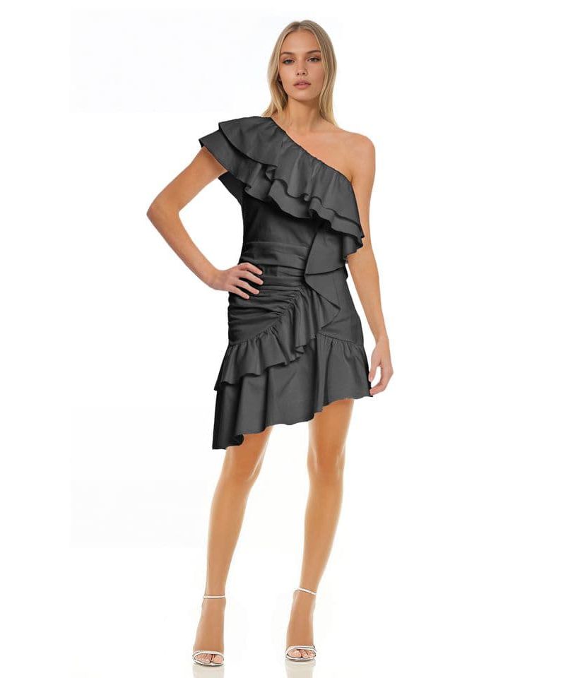 1 Shoulder Side Ruffle
