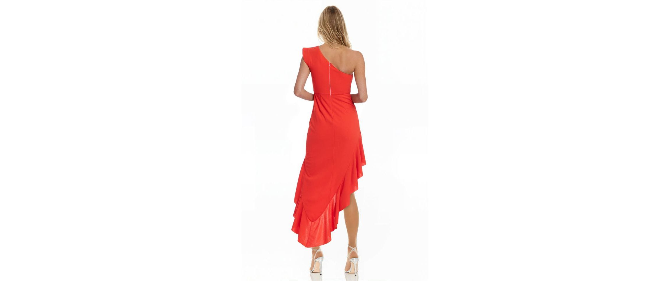 badgley mischka red one shoulder dress Belle Badgley Mischka Raya One Shoulder Draped Side Slit Maxi Dress
