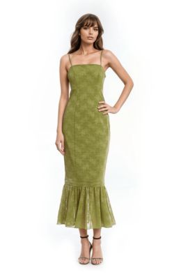Jewel Badgley Mischka Women's Tank Top Pencil Ruffle Hem, Green, 10
