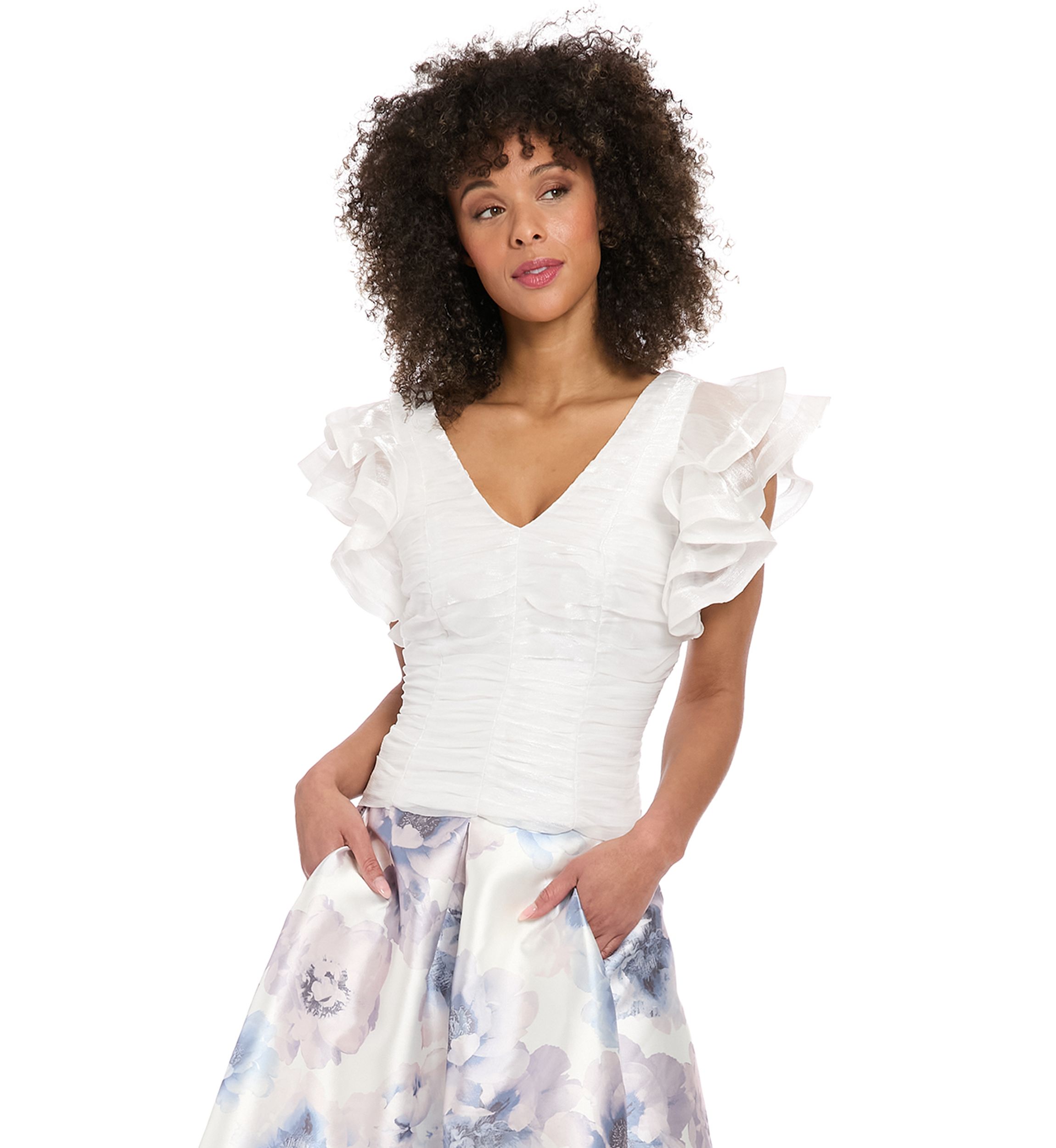 Womens Sleeveless V-Neck Floral Print Top 