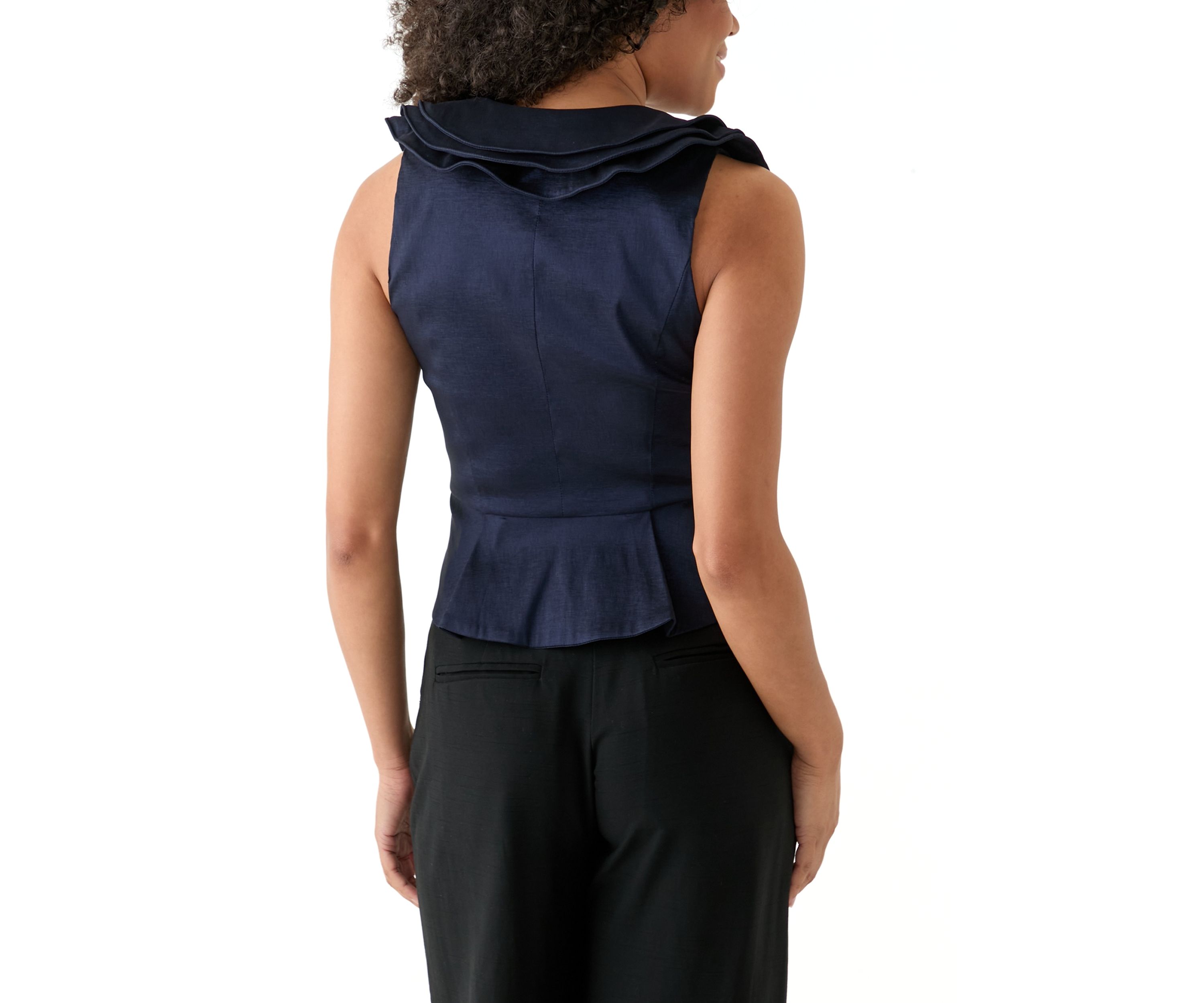 Womens Triple Collar V-Neck Tie Front Top