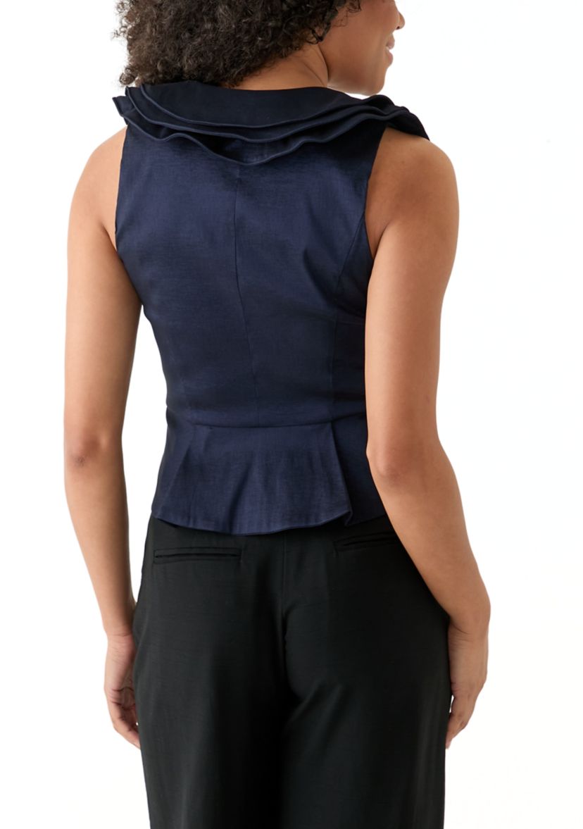Womens Triple Collar V-Neck Tie Front Top