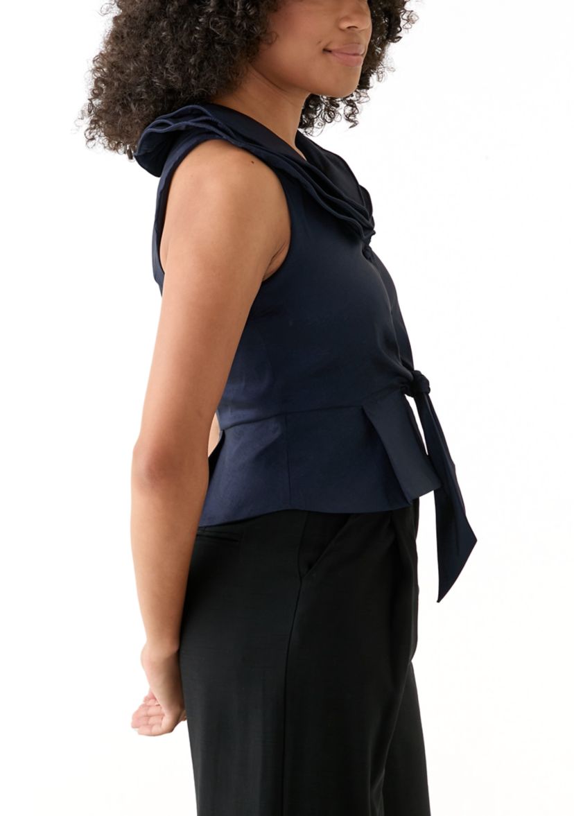 Womens Triple Collar V-Neck Tie Front Top
