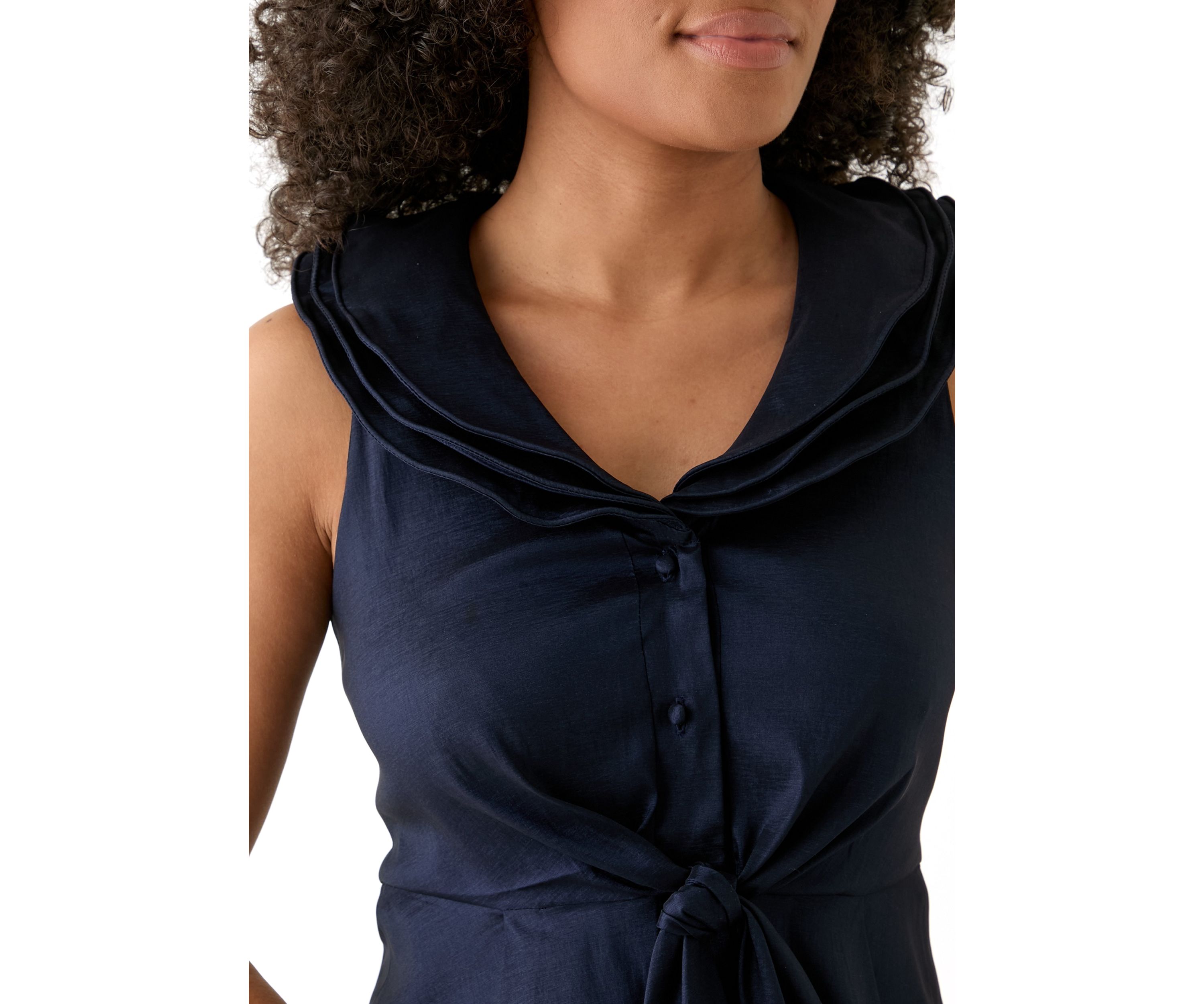 Womens Triple Collar V-Neck Tie Front Top