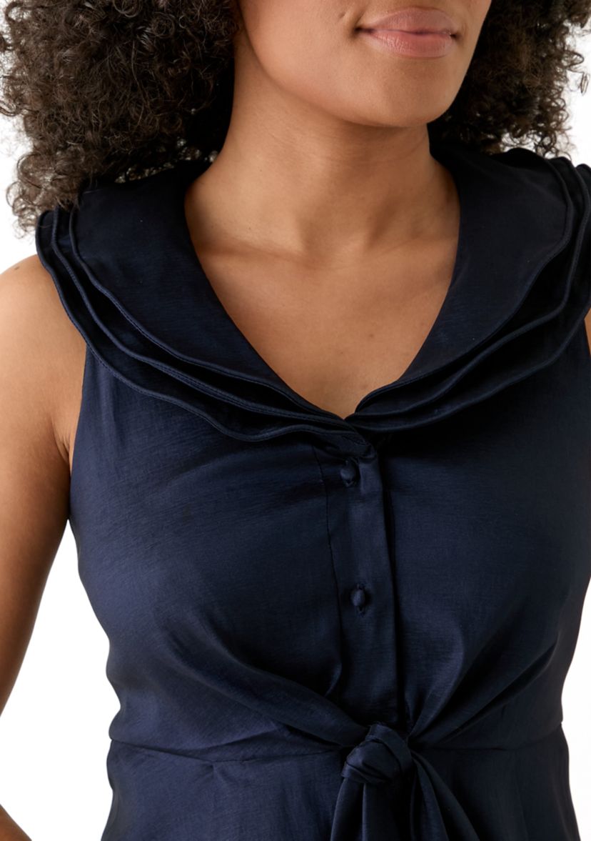 Womens Triple Collar V-Neck Tie Front Top