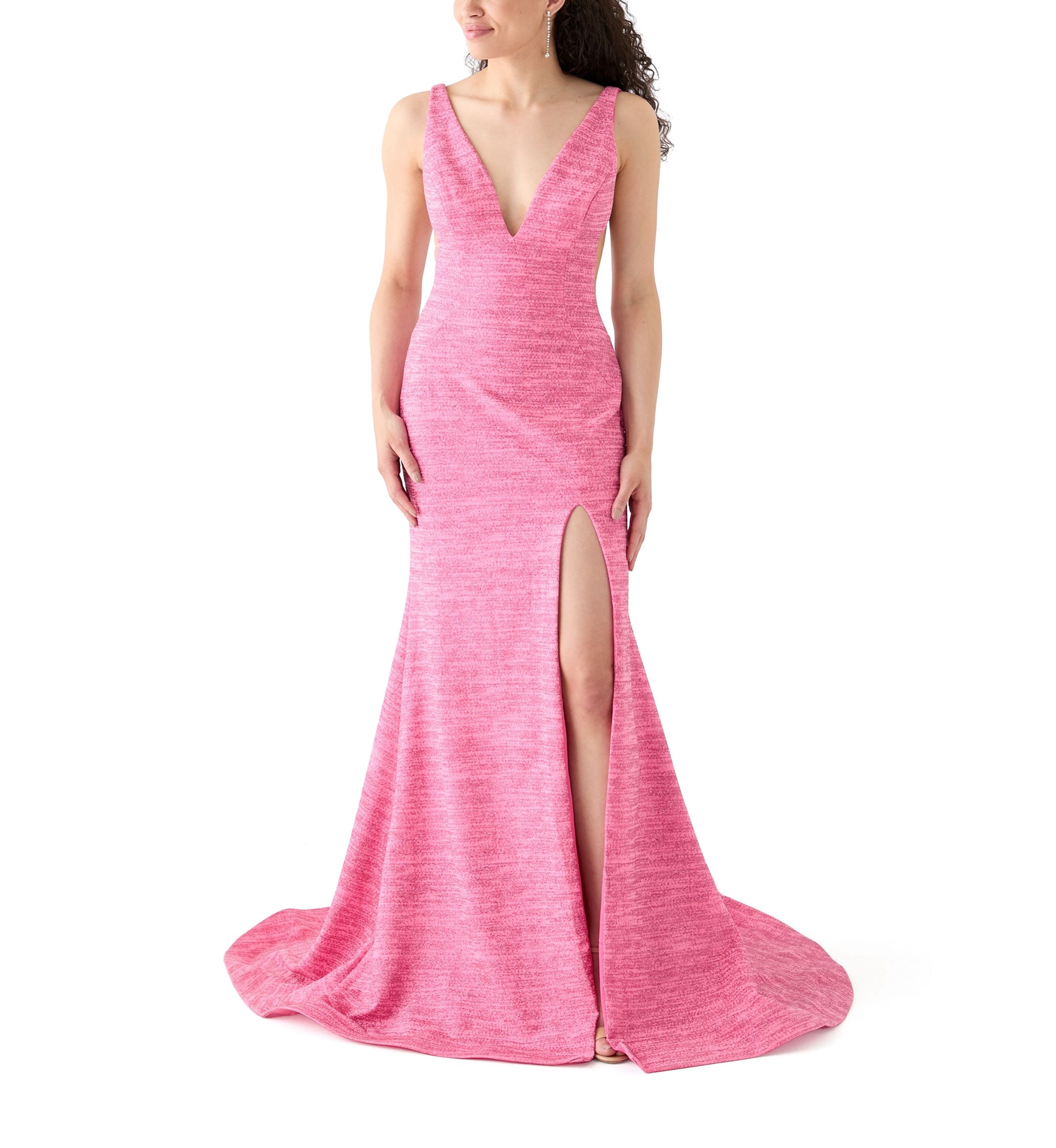 Womens Scoop Neck Slit Gown