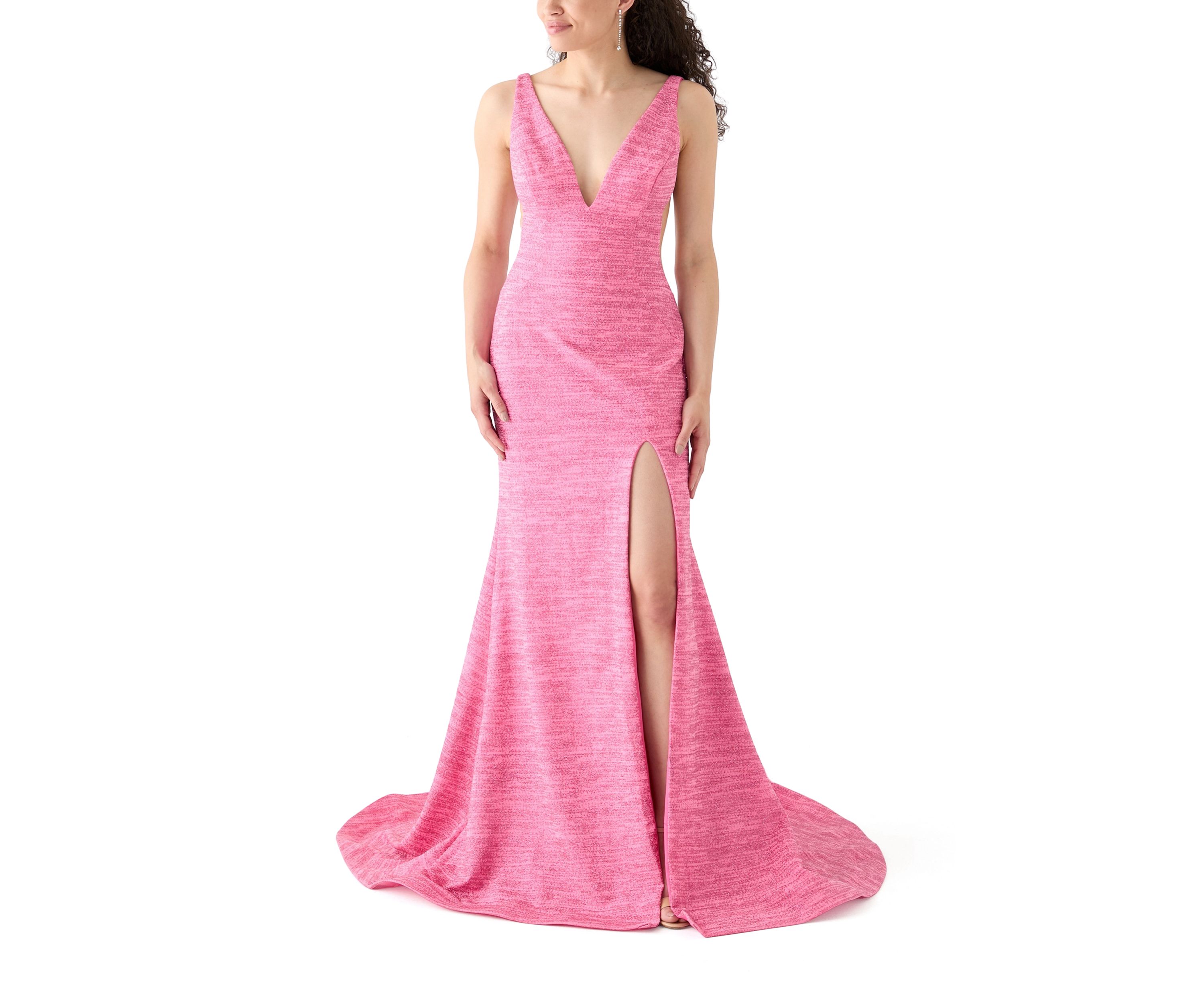 Womens Scoop Neck Slit Gown