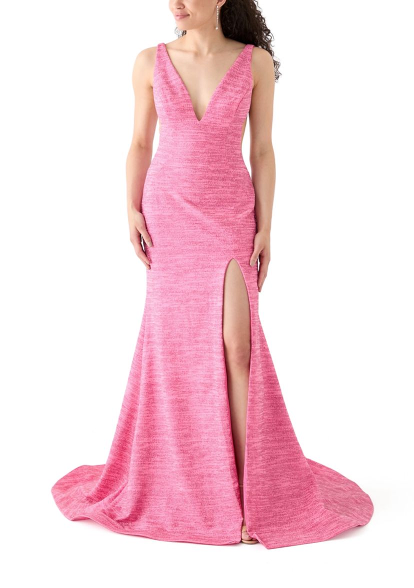 Womens Scoop Neck Slit Gown