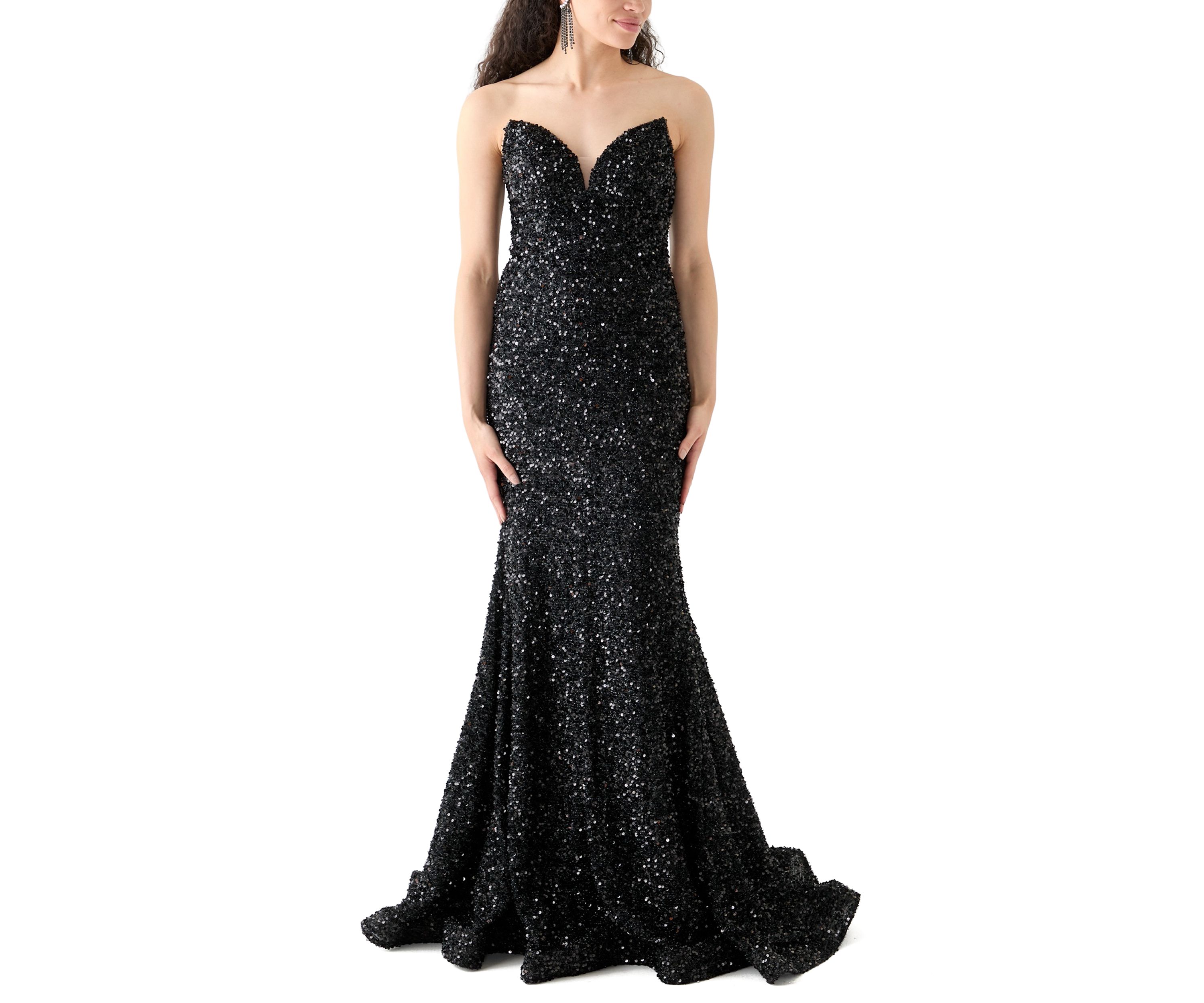 Womens Sweetheart Shimmer Sequin Gown