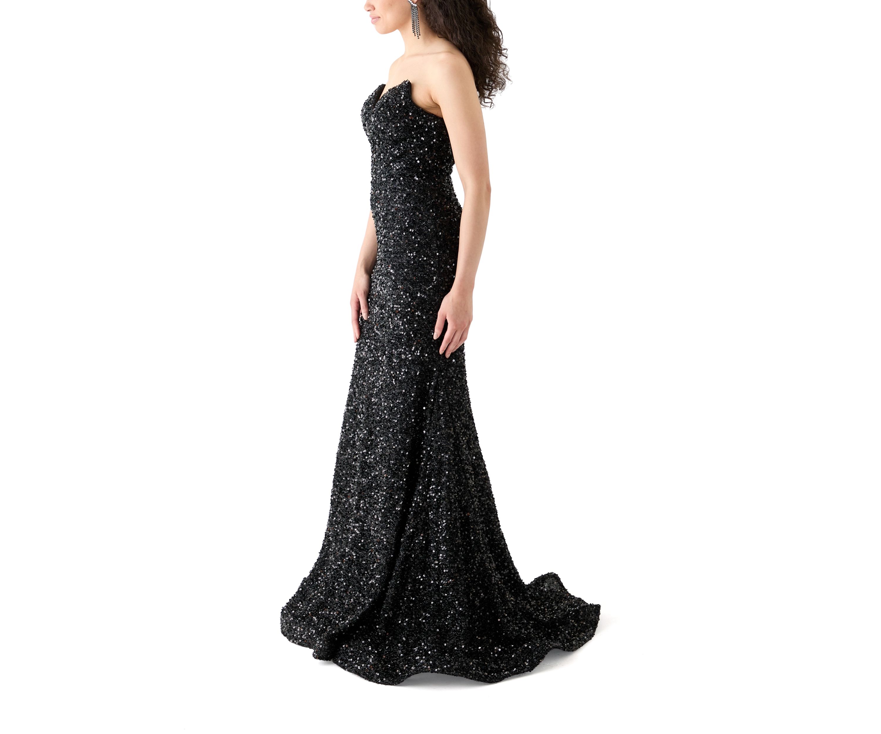 Womens Sweetheart Shimmer Sequin Gown