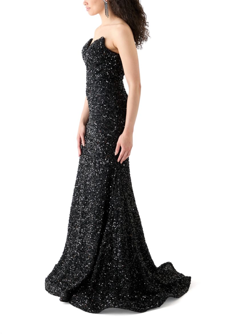 Womens Sweetheart Shimmer Sequin Gown