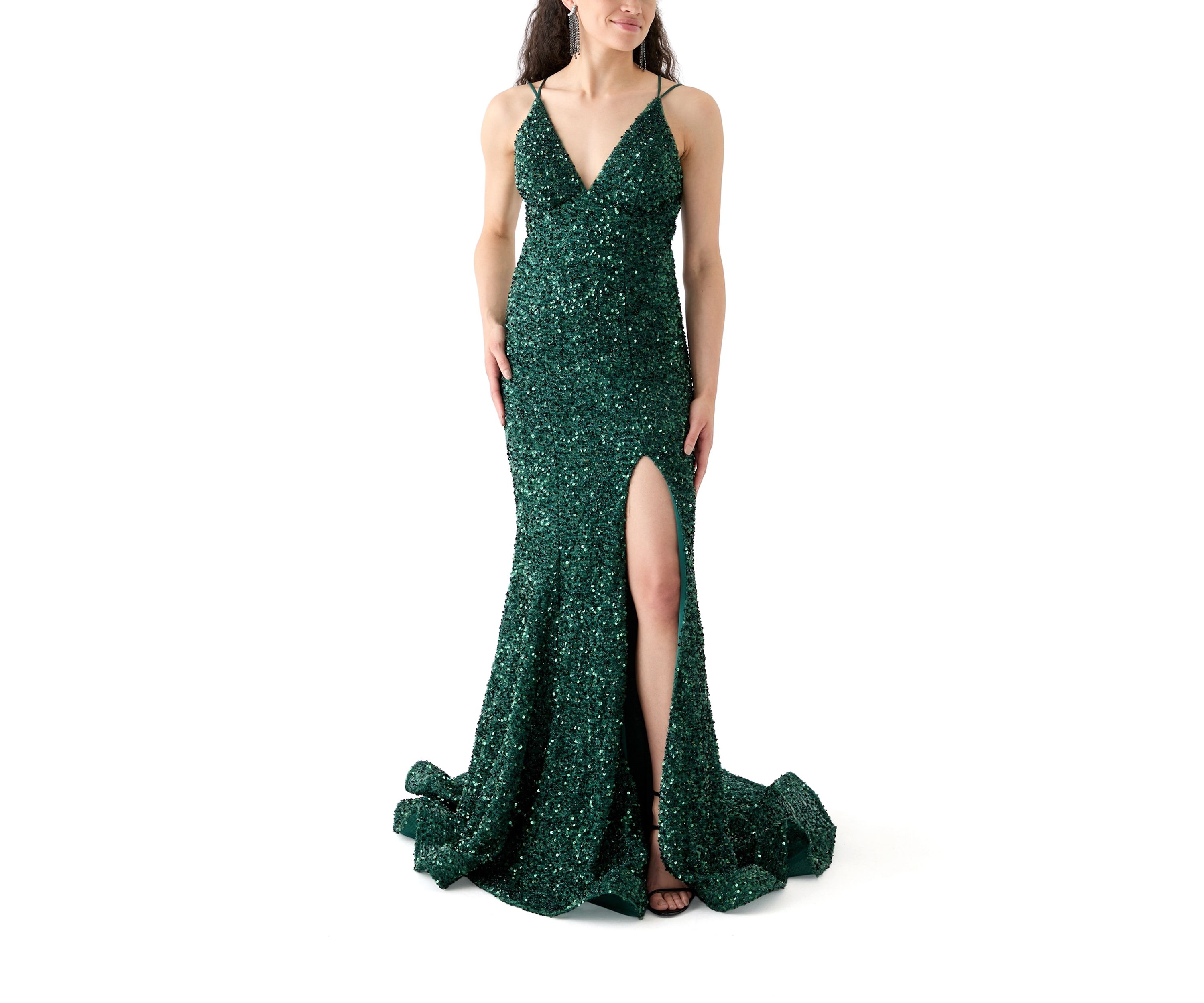 Womens Slit Detail Sequin Gown