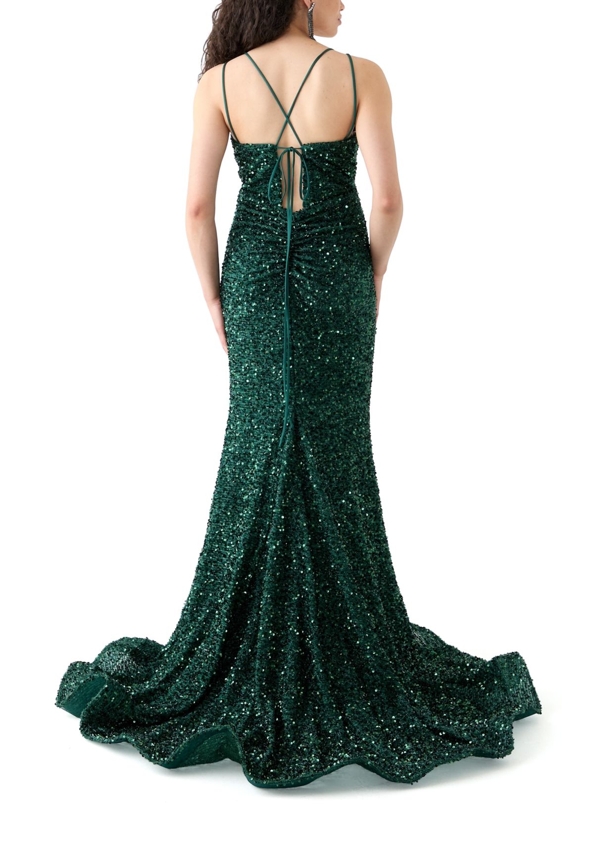 Womens Slit Detail Sequin Gown