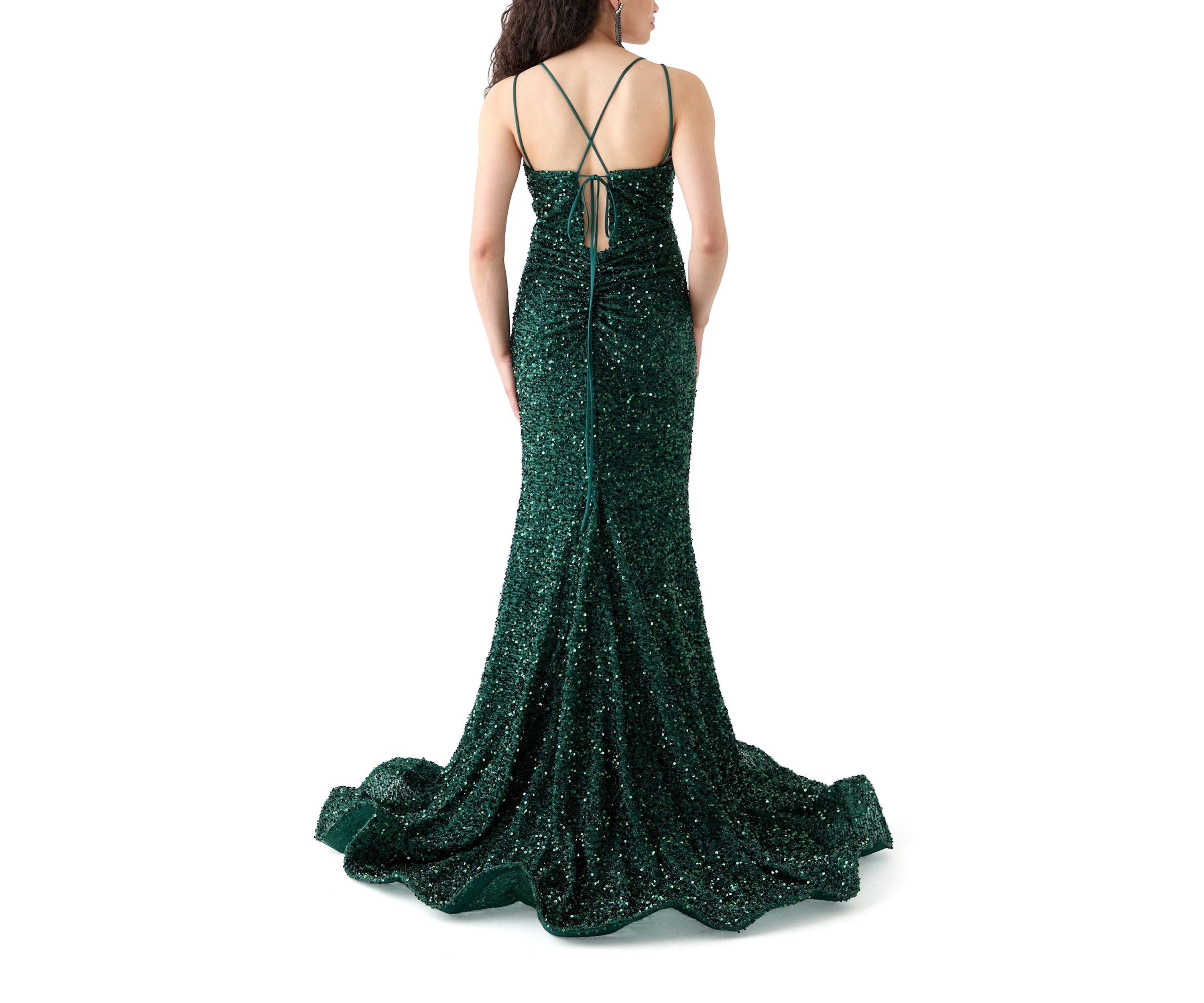 Womens Slit Detail Sequin Gown