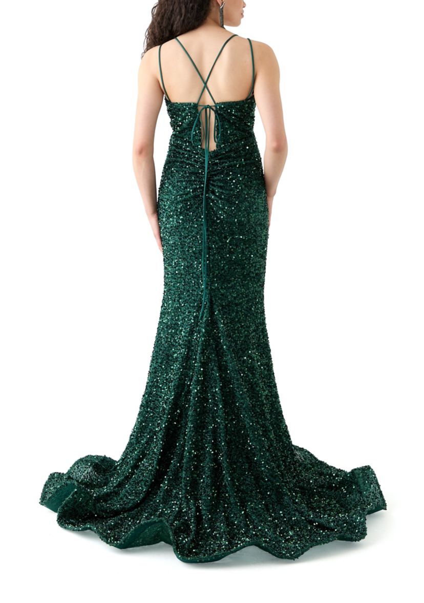 Womens Slit Detail Sequin Gown
